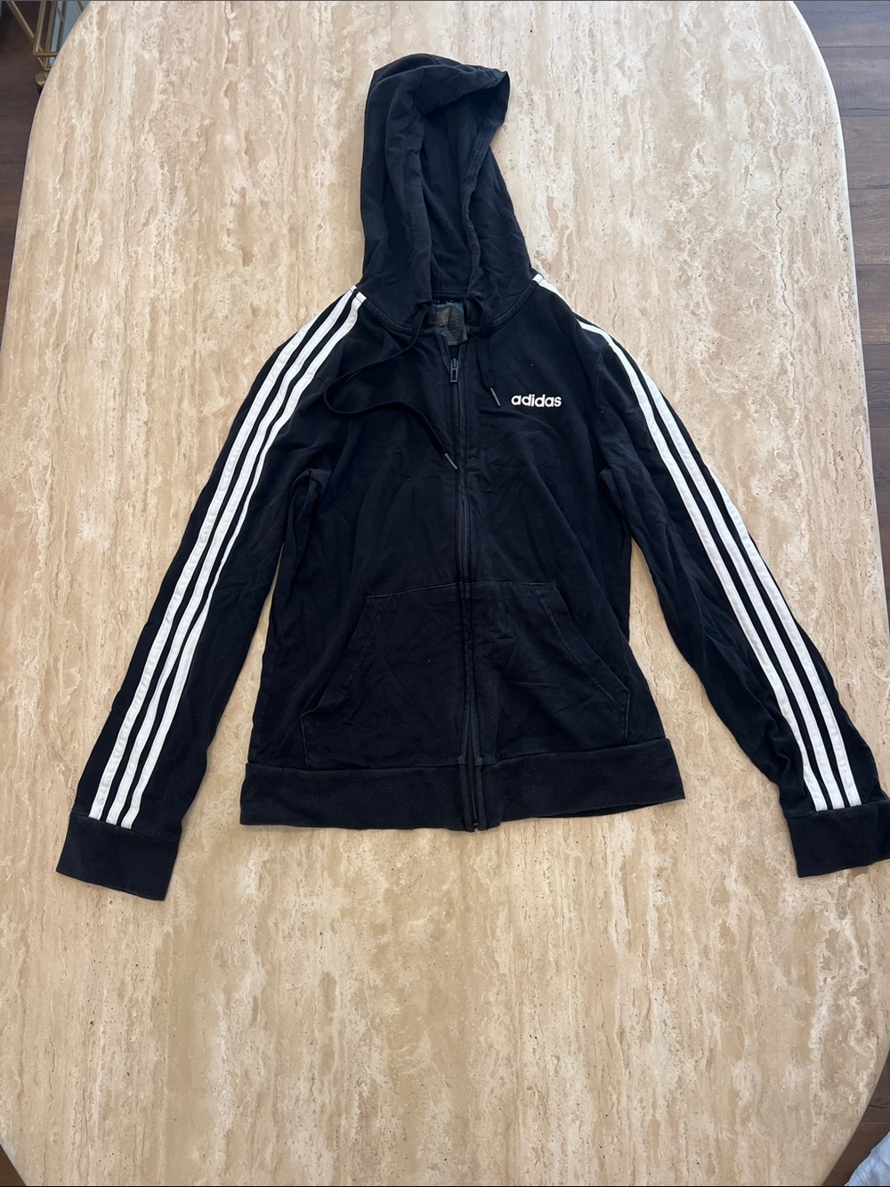 adidas Black Hooded Bomber Jacket with White Three-Stripes